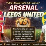 Nhận định Arsenal vs Leeds United vòng 6 Ngoại hạng Anh lúc 18h30 ngày 10/10/2026 trên CakhiaTV