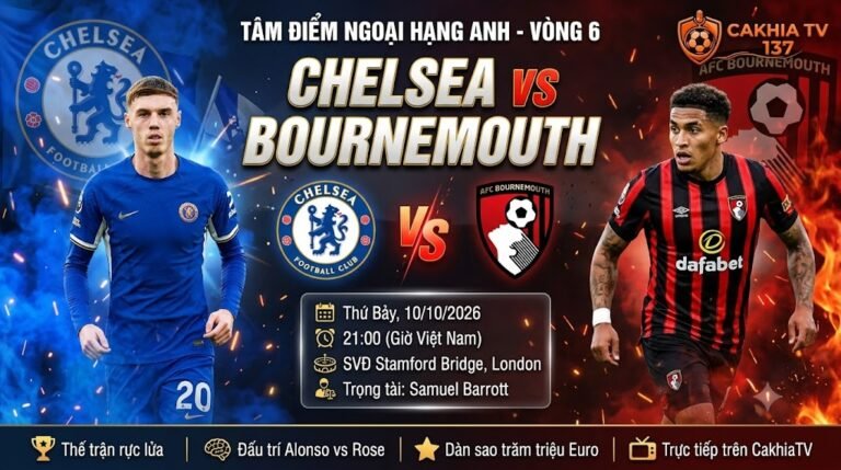 Nhận định Chelsea vs Bournemouth ngày 10/10/2026 tâm điểm Ngoại Hạng Anh trên CakhiaTV