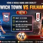 Nhận định Ipswich vs Fulham vòng 6 Ngoại hạng Anh 2026, soi kèo, dự đoán tỷ số trực tiếp trên CakhiaTV.